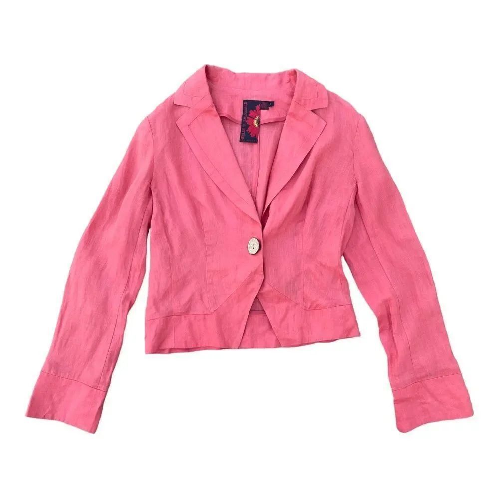 Debbie Shuchat Coral Linen Blazer Women’s Size 6 Lightweight Preppy Bohemian EUC